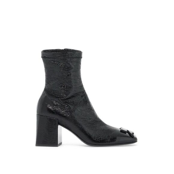 Sleek Vinyl Ankle Boots with Monogram Detail - Picture 1 of 3
